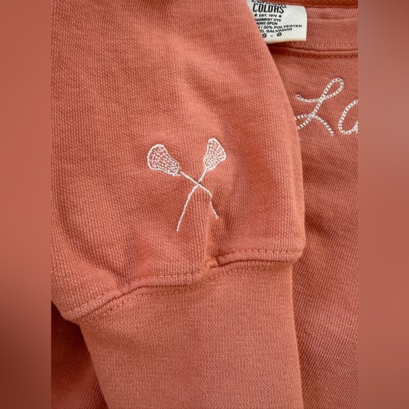 Comfort Colors Lacrosse Embroidered Crewneck Sweatshirt ~ Coral ~ Size Large - Picture 5 of 10